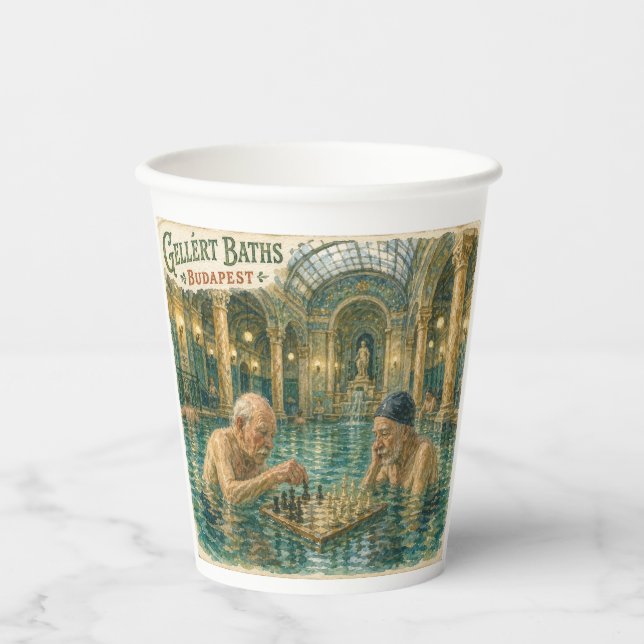 Vasos De Papel Ajedrez en los baños Gellert Budapest Hungría (Anverso)
