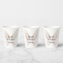 Vasos De Papel Alas de mariposa rosada de bonito Cumpleaños