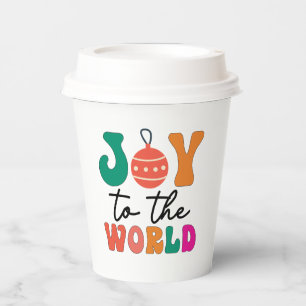 Vasos De Papel Alegría Al Mundo Tipografía Navideña Colorida