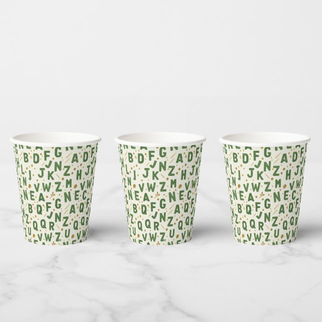 Vasos De Papel Alfabeto Brillo Bosque Esmeralda (Multi)