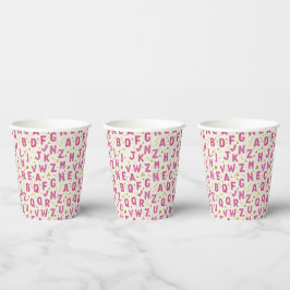 Vasos De Papel Alfabeto destellante Magenta Mágico