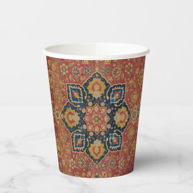Vasos De Papel Alfombra Persa Asiática de Kashan de Oro Rojo (Izquierda)