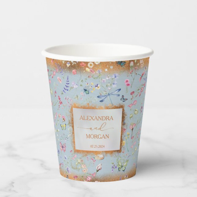 Vasos De Papel Algo Elegante Azul Flor Silvestre (Anverso)