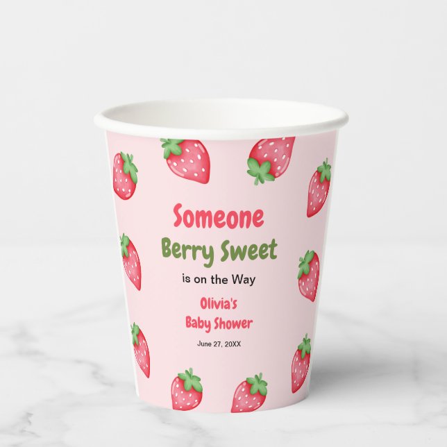 Vasos De Papel Alguien Berry Sweet Pink Strawberry Baby Shower (Anverso)