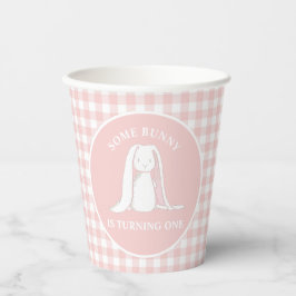 Vasos De Papel Algun conejo es uno cumpleaños de gingham rosa