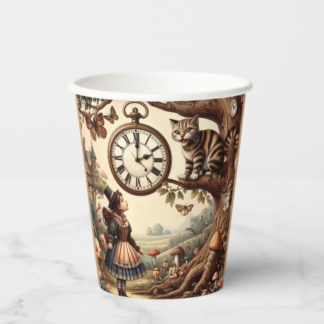 Vasos De Papel Alice & Cheshire Cat: Whimsical Wonderland Fantasy (Anverso)