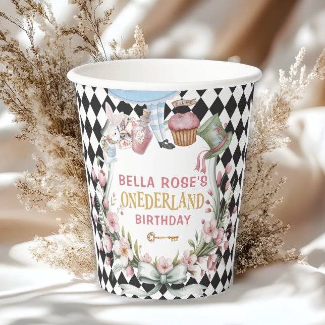 Vasos De Papel Alice in Wonderland Flower Frame  1st birthday (Subido por el creador)