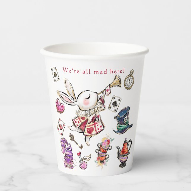 Vasos De Papel Alice Wonderland Mad Tea Party Birthday Cups (Anverso)