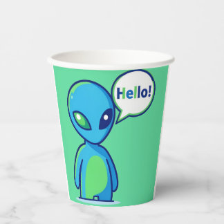 Vasos De Papel Alienígena azul lindo diciendo hola