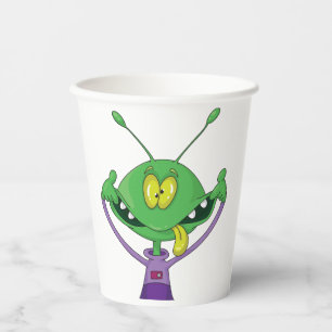 Vasos De Papel Alienígena verde divertido haciendo una cara tonta