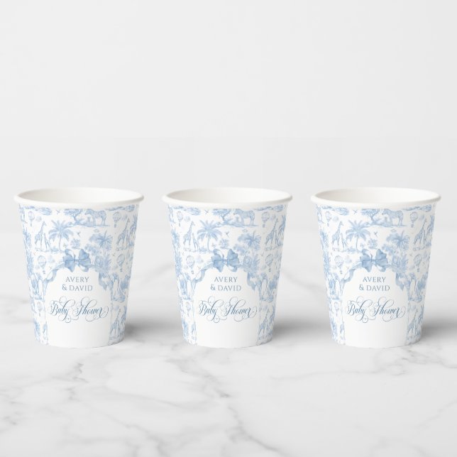 Vasos De Papel All Blue Toile Safari Animal Baby Shower (Multi)
