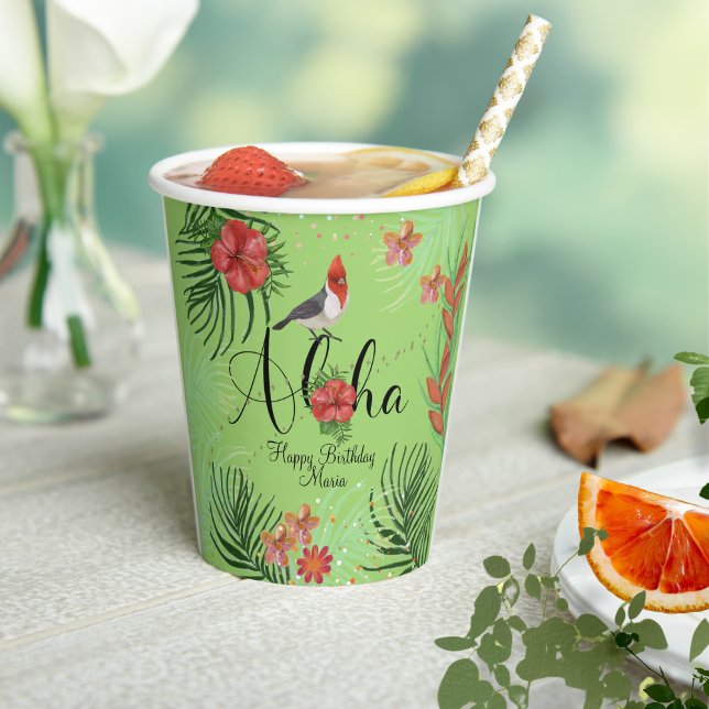 Vasos De Papel Aloha Cumpleaños Feliz Tropical Personalizable (Customizable Aloha Happy Birthday Tropical Paper Cups )