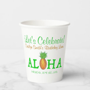 Vasos De Papel ALOHA Hello Tropical Hawaii Pineapple Hawaii