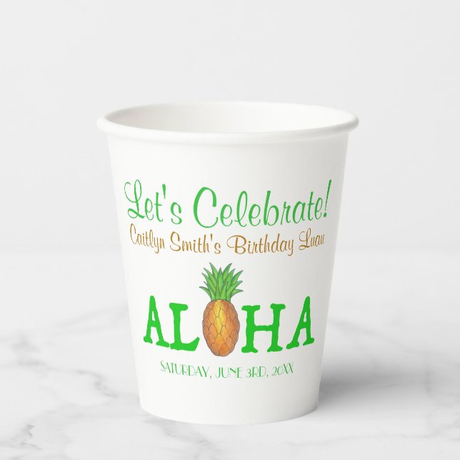 Vasos De Papel ALOHA Hello Tropical Hawaii Pineapple Hawaii (Anverso)