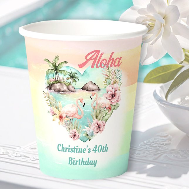 Vasos De Papel Aloha Luau Verano 40 de Playa de Cumpleaños Tropic (Aloha Luau Summer 40th Birthday Beach Tropical Paper Cups)