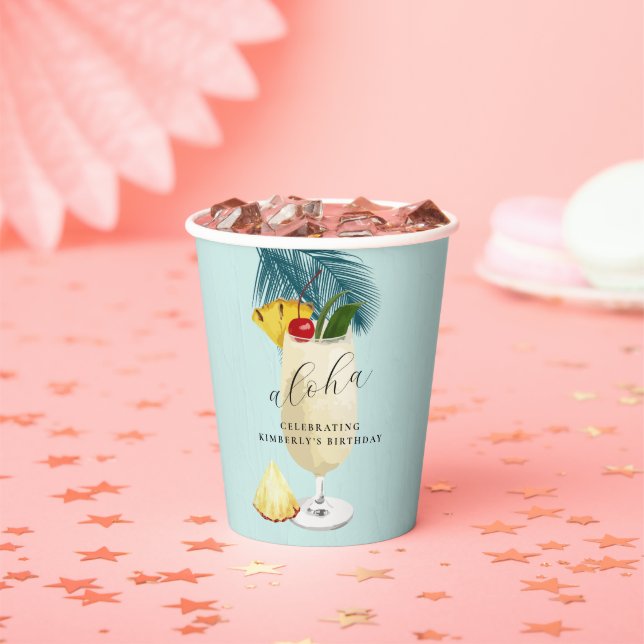 Vasos De Papel Aloha Pina Colada Green Cocktail Party Birday Part (in situ)