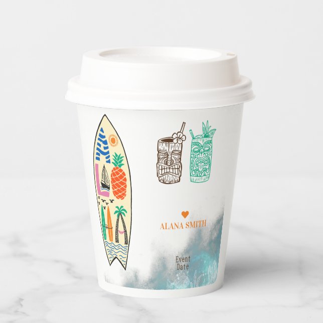 Vasos De Papel Aloha TIKI Surfboard Fiesta Tropical Luau Hawaii (Anverso)