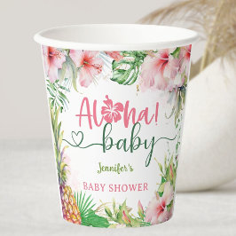 Vasos De Papel Aloha Tropical Luau Chica Baby Shower Rosa