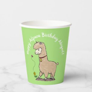 Vasos De Papel Alpaca marrón con personalizado de cumpleaños de m