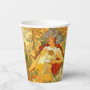 Vasos De Papel Alphonse Mucha Art Nouveau Otoño