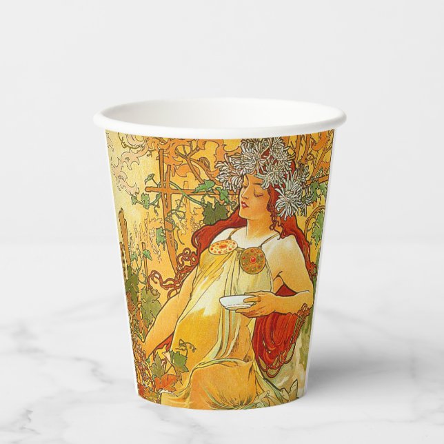 Vasos De Papel Alphonse Mucha Art Nouveau Otoño (Anverso)