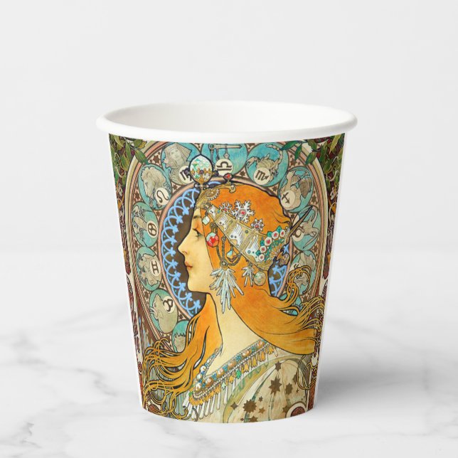 Vasos De Papel Alphonse Mucha Art Nouveau Zodiac (Anverso)