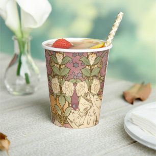 Vasos De Papel Alphonse Mucha Estrellas Elegantes Art Nouveau Cam