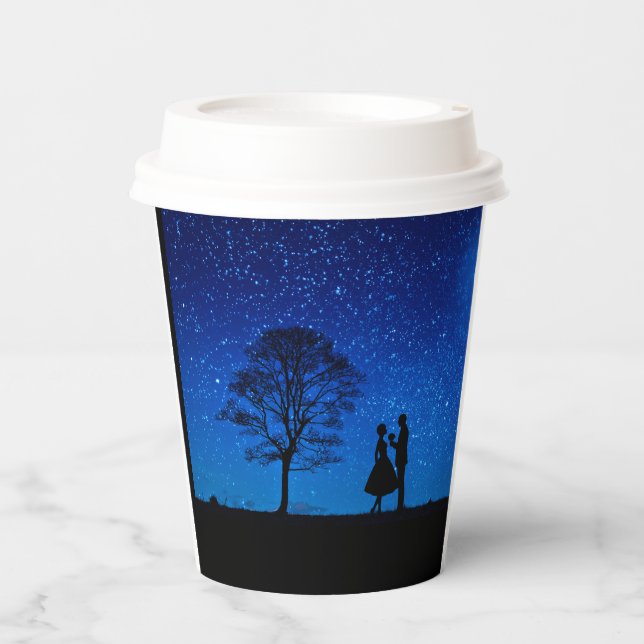 Vasos De Papel Amantes bajo luna llena (Anverso)