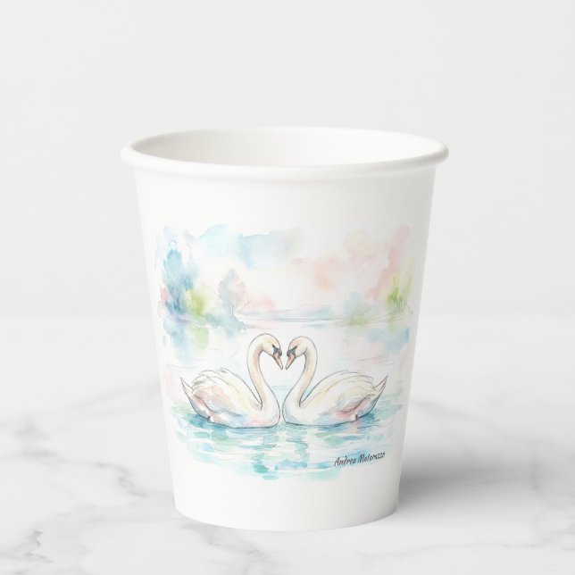 Vasos De Papel Amantes del cisne - Día de San Valentín (Anverso)