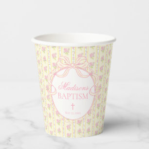 Vasos De Papel Amarillo Antiguo Elegante Floral Bautizo
