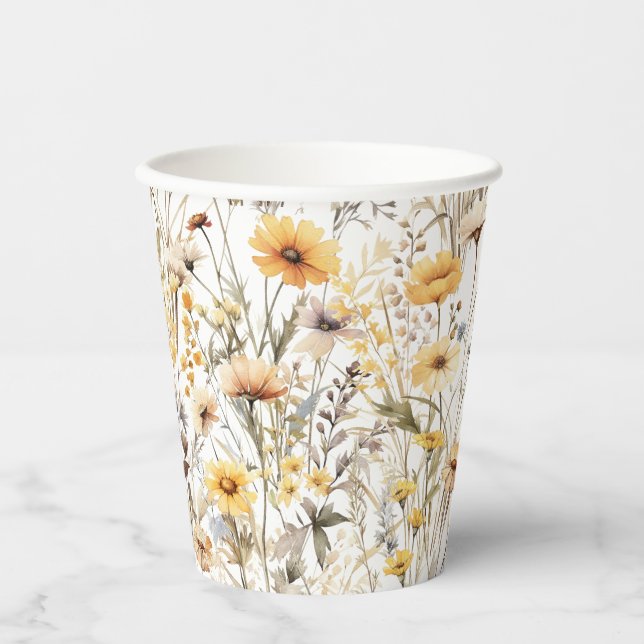 Vasos De Papel Amarillo Boho Flor Silvestre (Anverso)