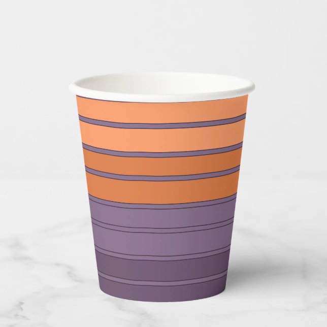 Vasos De Papel Amarillo con patrón de rayas lilas (Anverso)