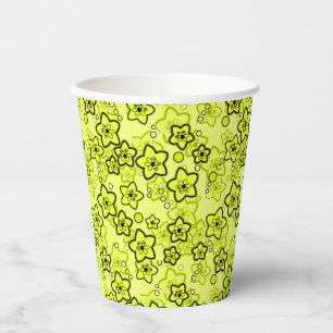 Vasos De Papel Amarillo con patrón floral de neón brillante negro