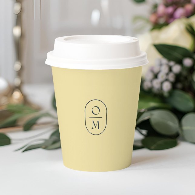 Vasos De Papel Amarillo Mantequilla | Monograma Mínimo Boda (Subido por el creador)