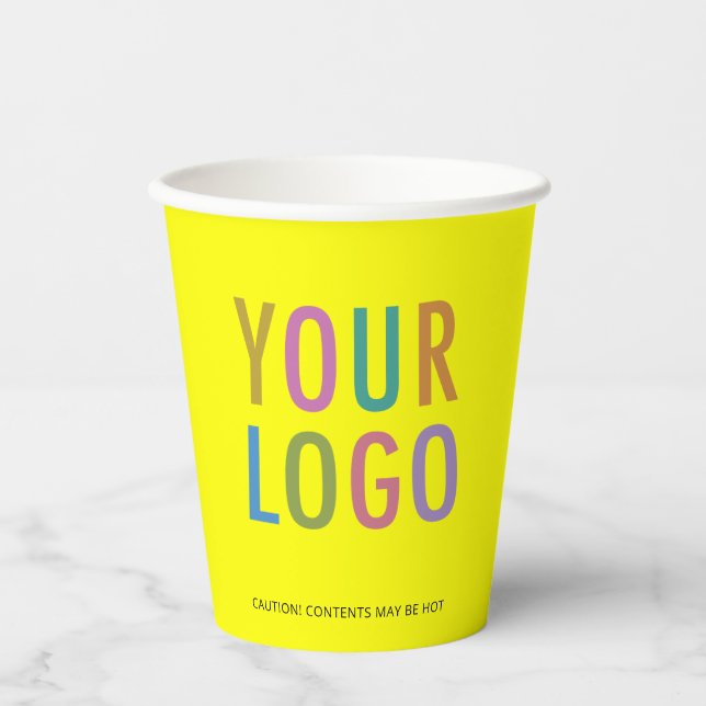 Vasos de papel amarillos personalizados con logoti (Anverso)