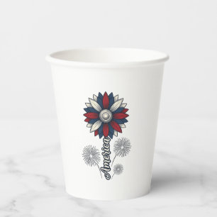 Vasos De Papel América Patriótica Flor Fuegos Artificiales Diseño