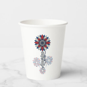Vasos De Papel América Patriótica Flores Fuegos Artificiales Dise