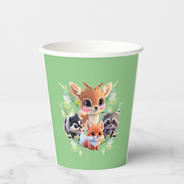 Vasos De Papel Amigos de Cute Woodland zorro zorrillo raccoon ven (Anverso)