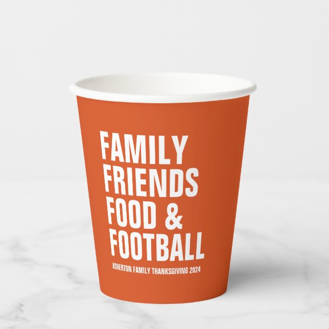 Vasos De Papel Amigos de familia naranja de fútbol de comida Día  (Anverso)