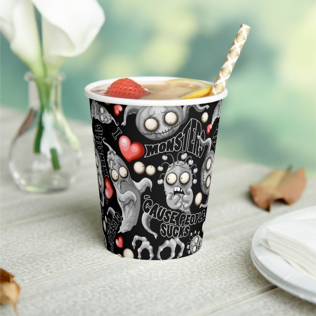 Vasos De Papel Amo a los monstruos porque la gente se acosa (in situ)