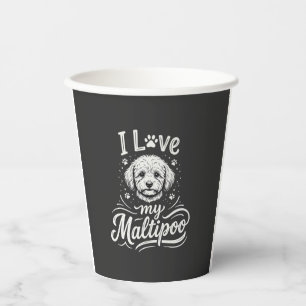Vasos De Papel Amo a mi amante del perro Maltipoo