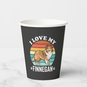 Vasos De Papel Amo a mi Finnegan Sheltie Retro Atardecer