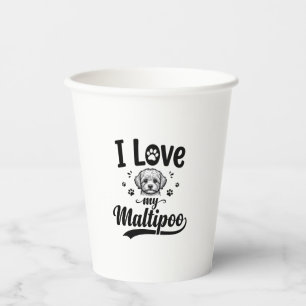 Vasos De Papel Amo a mi Maltipoo grabado vintage diseño de perro_