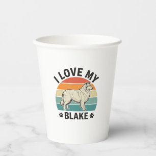 Vasos De Papel Amo a mi perro Blake Diseño de grabado retro_1