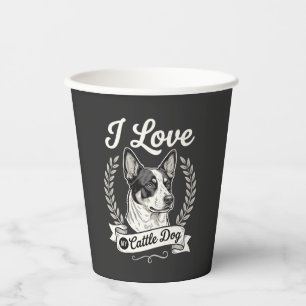Vasos De Papel Amo a mi perro de ganado Perro vintage amante