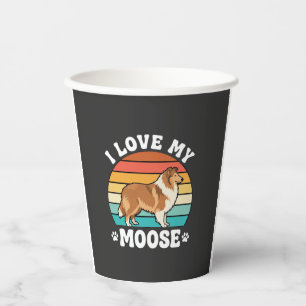 Vasos De Papel Amo a mi perro retro collie alce