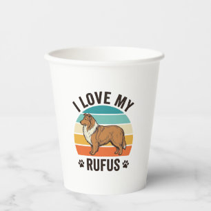 Vasos De Papel Amo a mi Rufus Diseño de perro vintage_1