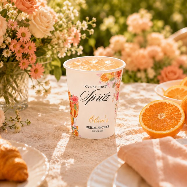 Vasos De Papel Amor al primer Spritz en la despedida de soltera e (Watercolor Love at First Spritz Bridal Shower Paper Cups)