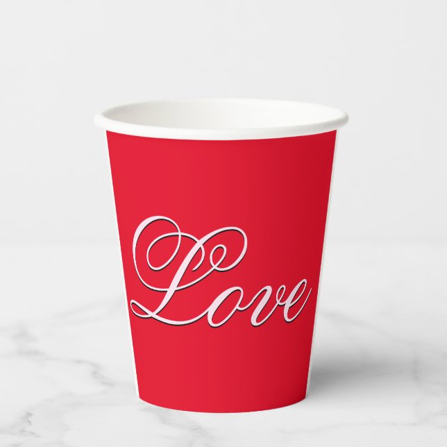 Vasos De Papel Amor de Moda Boda Caligrafía Script Rojo (Anverso)