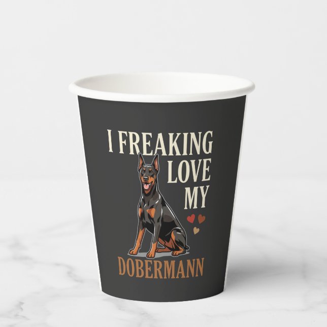 Vasos De Papel Amor Dobermann Amante Perros (Anverso)